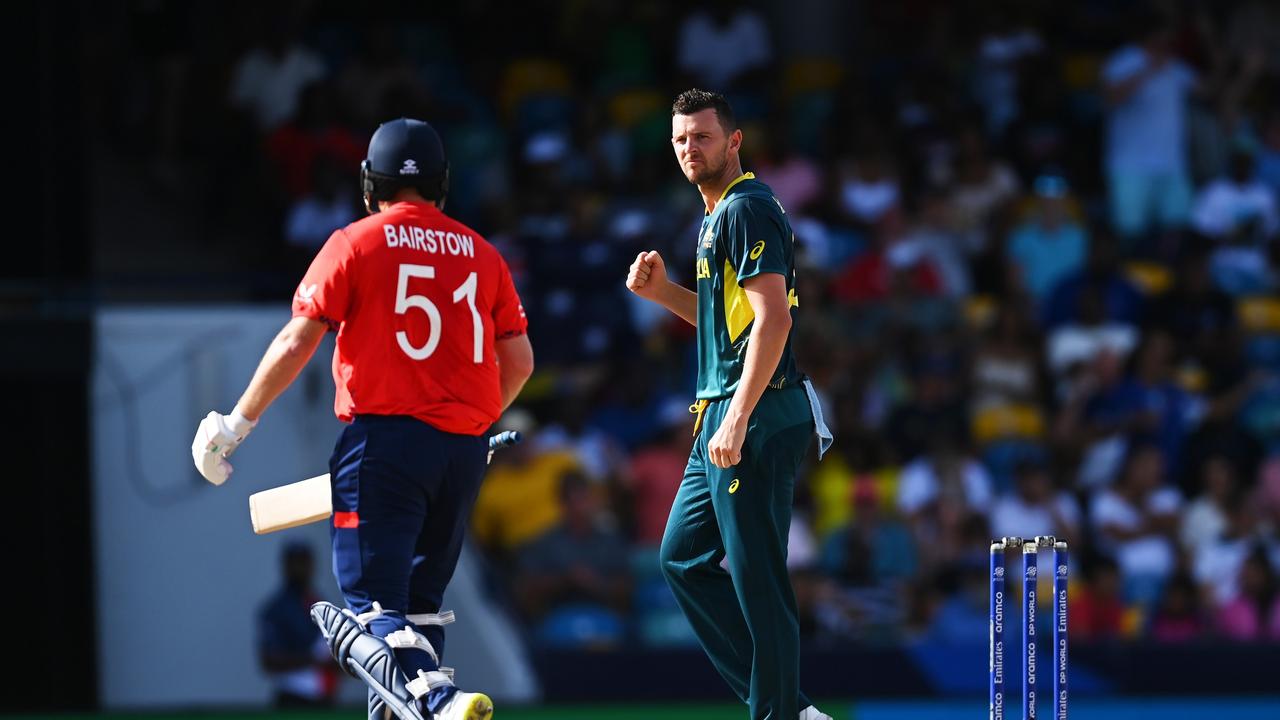 Josh Hazlewood has sent England into panic mode. Picture: Gareth Copley/Getty Images