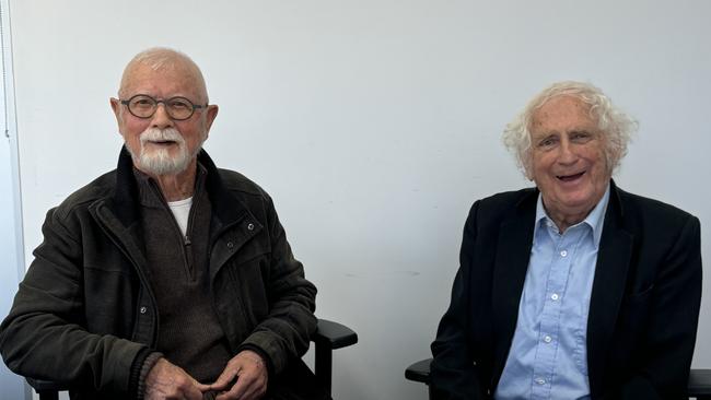 Writer Rodney Hall, 88, (L) and historian Geoffrey Blainey, 94, met to discuss Hall’s new book, Vortex.