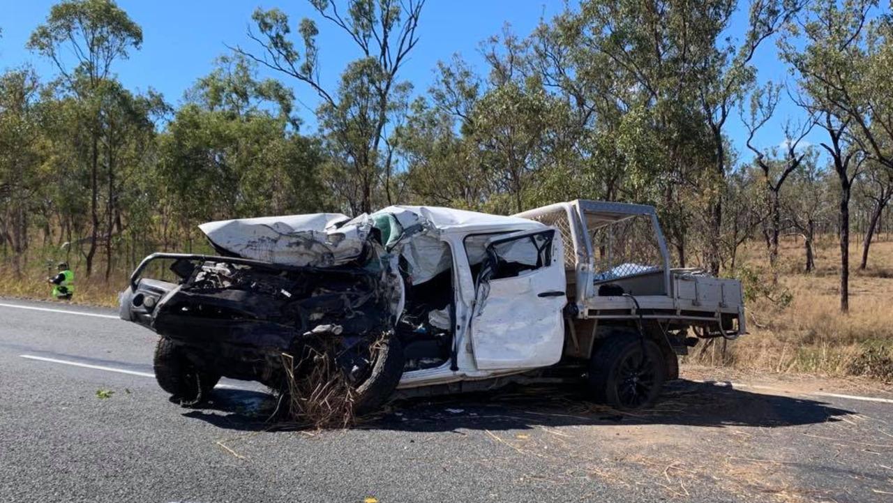 The scene of a fatal crash on the Peak Downs Highway east of Nebo, at Epsom. A Bowen man, 18, died at the scene. Another Bowen man, 18, was taken to Mackay Base Hospital. Picture: Tara Miko