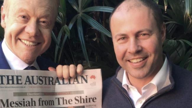 Businessman Anthony Pratt with newly re-elected federal Treasurer Josh Frydenberg and a copy of <i>The Australian</i>. Picture: Supplied.