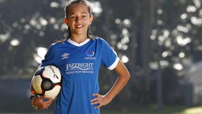 Marley Masters of Hillsdale plays state rep Oztag, soccer for Maroubra United, and is the only girl in her school's PSSA soccer side. Picture: John Appleyard