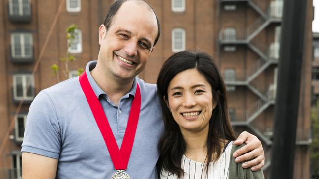 Pride of Australia Victoria winner Mat Bowtell with his wife, Yuka Kashimura. Picture: Dylan Robinson