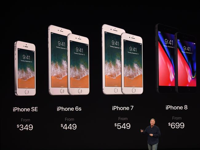 Senior Vice President of Worldwide Marketing at Apple Philip Schiller introduces the new iPhone line-up during a media event at Apple's new headquarters in Cupertino, California. Picture: AFP