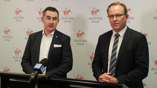 Virgin Australia CEO Paul Scurrah and administrator Vaughan Strawbridge of Deloitte. Picture: John Feder