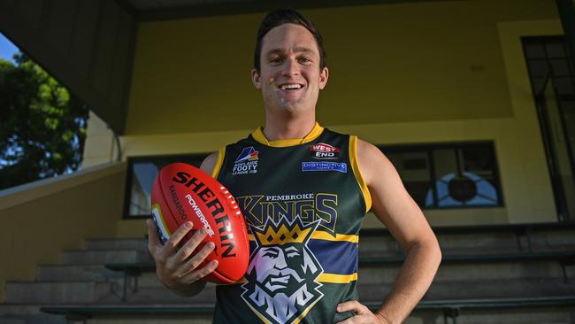 Pembroke’s Alex Forster kicked five goals in his team’s win against Hope Valley on Saturday. The Kings are unbeaten going into finals. Picture: Tom Huntley