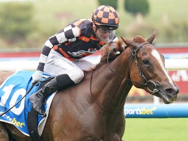 Snitzanova ridden by Daniel Stackhouse wins the Sportsbet Sandown Guineas at Caulfield Racecourse on November 30, 2024 in Caulfield, Australia. (Photo by Scott Barbour/Racing Photos via Getty Images)