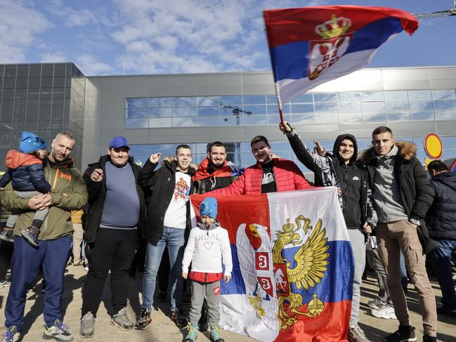 Djokovic supporters gathered to welcome the tennis player back home. Picture: Srdjan Stevanovic/Getty Images