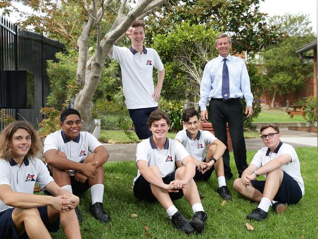 Balgowlah Boys Principal Paul Sheather with a group of students last year.