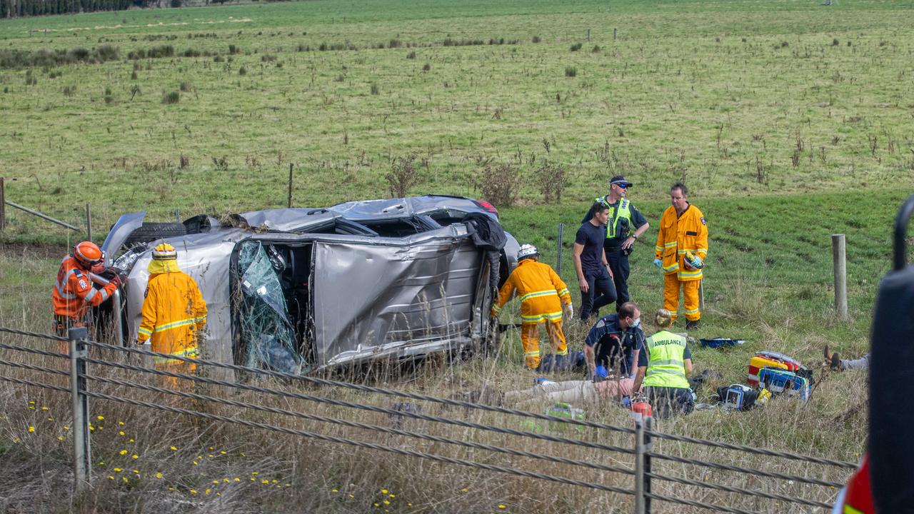 Prime Minister Scott Morrisons security detail have a car accident rolling several times on the highway between Launceston and Devonport near Elizabeth Town. Picture: Jason Edwards