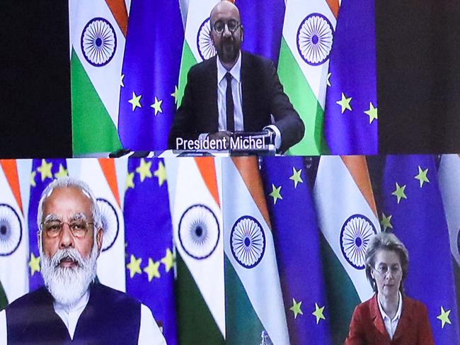 Indian Prime Minister Narendra Modi (L), will appear virtually at the G7 due to the coronavirus crisis in India. Picture: AFP