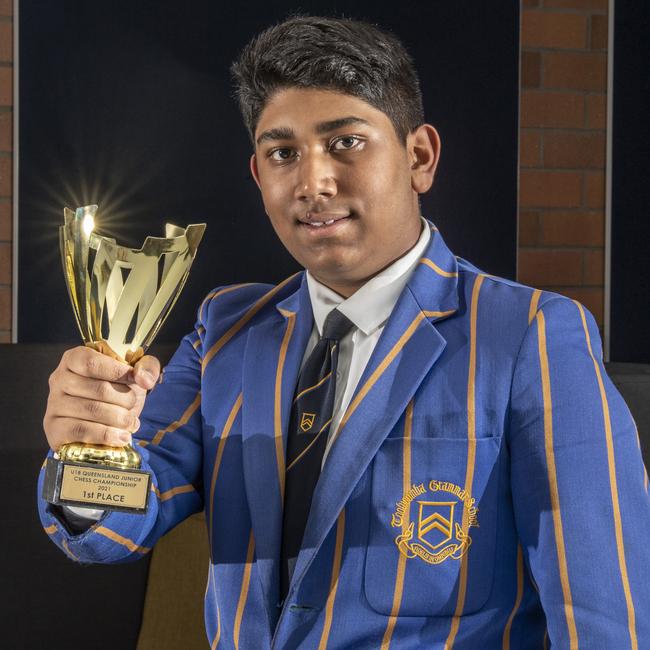 Toowoomba Grammar School’s Shafiuddin Aanan has won the title at the U18 Queensland Junior Chess Championship. Picture: Nev Madsen.