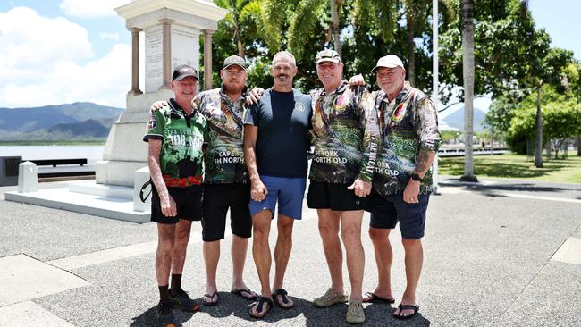 Veteran Adrian Spencer's son Alec was involved in a motorcycle accident and flown to Brisbane for medical treatment. Fellow veterans from the Pandanus Park War VeteranÃ&#149;s Retreat members Noel "Buzz" Berzinski, Chris Stacey, Roly Walker and Phil Wray have fundraised to help Adrian (centre) cover his travel and accommodation costs while in Brisbane. Picture: Brendan Radke