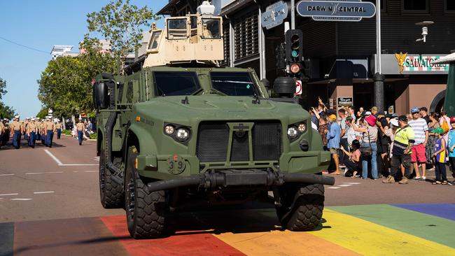 The Anzac Day march through Knuckey Street in Darwin. Picture: Pema Tamang Pakhrin