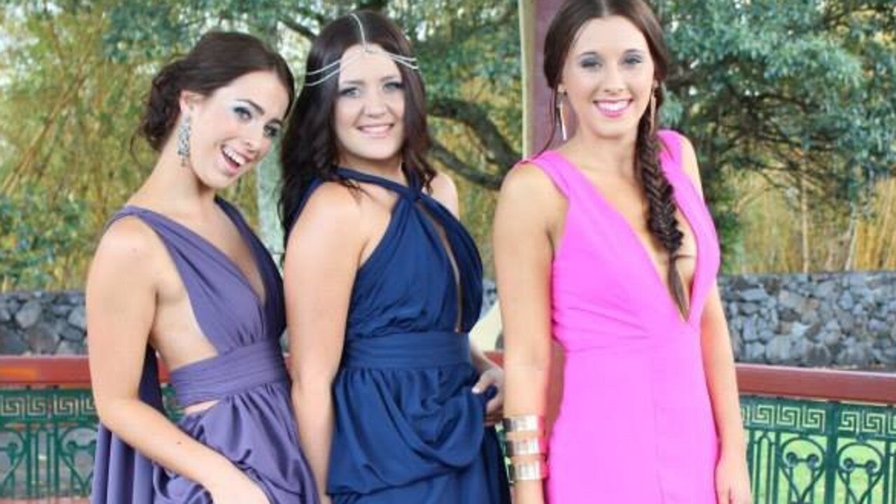 From left, Tehlani Speers, Sarah Gaggin and Zoe Macris before the Lismore High School formal. Picture: Contributed