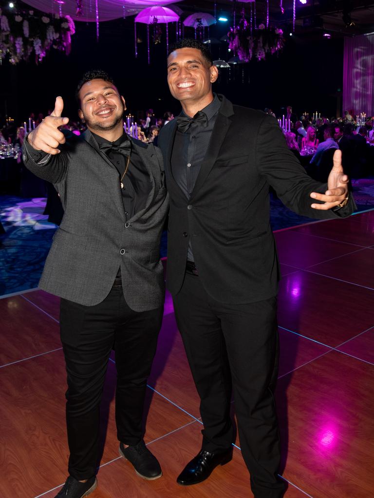 Geret Kaworo and Lance Tongakilo at the Perry Cross 'Everything is Possible' Ball at The Star Gold Coast. Picture: Andrew Meadowcroft