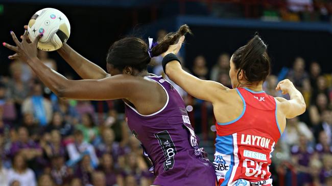 Romelda Aiken and Sharni Layton in last year’s grand final.