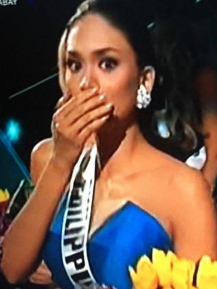 Stunned ... Miss Philippines after she was named the winner. Picture: Twitter