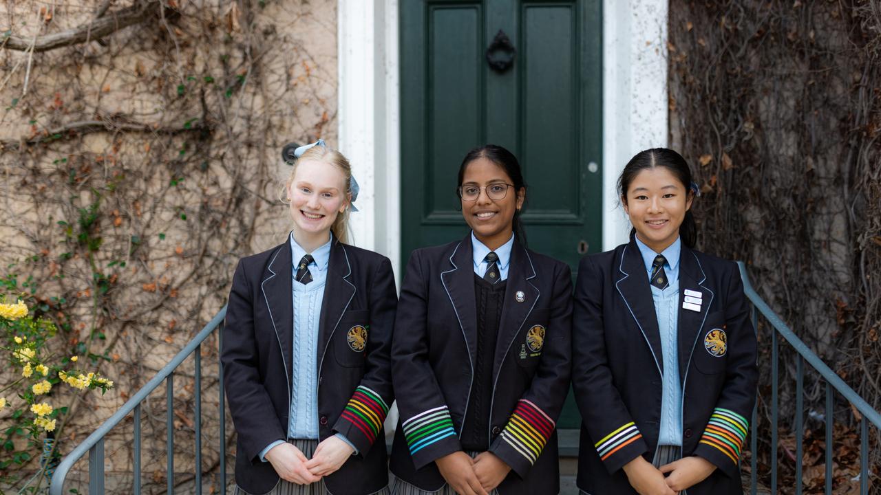 Wilderness School leaders for 2025 Miranda Wells, Niya Singhal and Olivia. Picture: Supplied