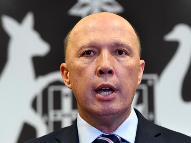 Minister for Home Affairs Peter Dutton is seen during a press conference in Brisbane, Thursday, August 8, 2019. Mr Dutton announced the appointment of Mike Burgess as the new director-general of the Australian Security Intelligence Organisation (ASIO). (AAP Image/Darren England) NO ARCHIVING