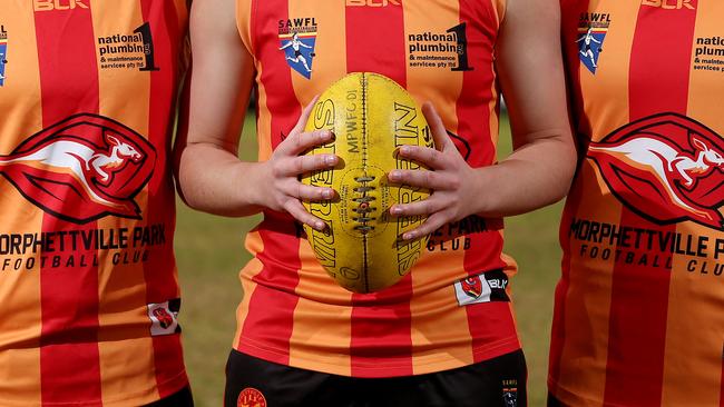 31/07/16 Morphettville Park Women's Football Club's Courtney Cramey, Kellie Gibson and Ebony Marinoff   have been selected in the squad for Melbourne Football Club in the AFL's final exhibition game this year. photo Calum Robertson