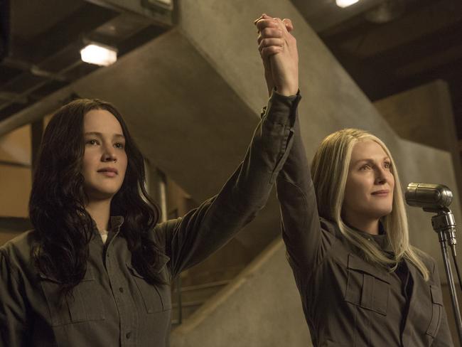 Jennifer Lawrence and Julianne Moore in a Scene from Mockingjay Part 1. Picture: Supplied