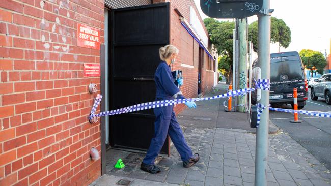 Forensic police at the scene on Saturday morning. Picture: Sarah Matray