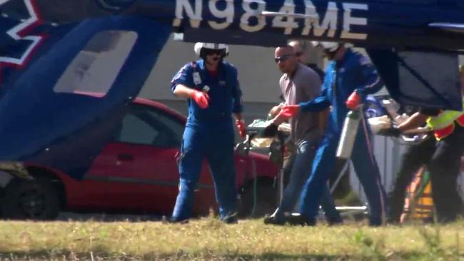 An injured man is uploaded onto a waiting helicopter. Picture: KSAT12-TV