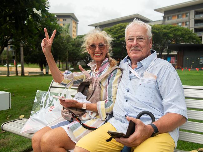 Hund Renate Sophia and Hund Michael enjoys their layover from the cruise at the Darwin Waterfront. Picture: Pema Tamang Pakhrin