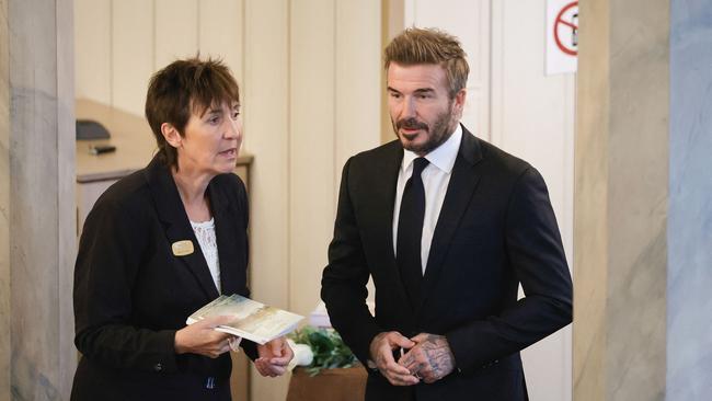 Beckham arriving at the service. Photo by Adam Ihse/TT / TT News Agency / AFP