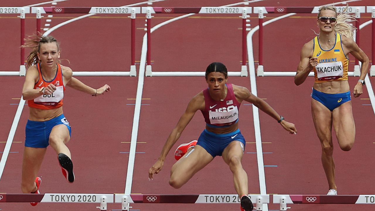 Sydney Mclaughlin wins the women's 400m hurdles final to set a new world record. Picture: Giuseppe CACACE/AFP