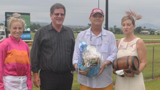 Jockey Amanda Thomson, MSF General Manager Phil Miskin, with Nevetus' owners Rob and Jane Koch. PHOTO: Elisabeth Champion.