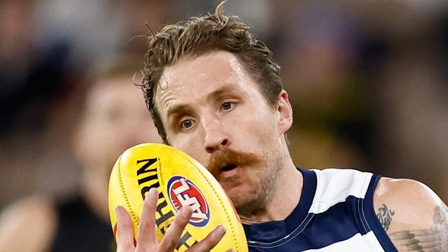 MELBOURNE, AUSTRALIA - MAY 12: Zach Tuohy of the Cats in action during the 2023 AFL Round 09 match between the Richmond Tigers and the Geelong Cats at the Melbourne Cricket Ground on May 12, 2023 in Melbourne, Australia. (Photo by Michael Willson/AFL Photos via Getty Images)