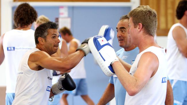 Steve Corica and Ufuk Talay train during their playing days with Sydney FC.