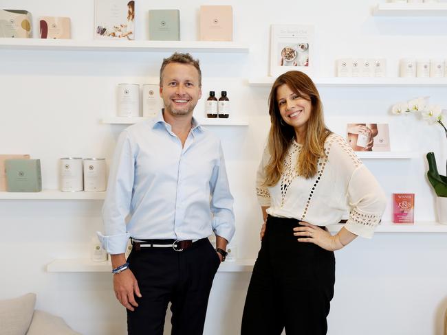 (L to R) Investor Sam McKay and The Beauty Chef founder Carla Oates pictured on Friday 27th September 2019. McKay has made a $10m investment into wholefood nutrition company The Beauty Chef. Picture: Nikki Short