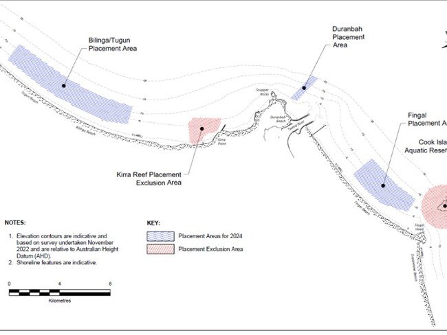 Dredged sand will be placed in the blue areas on the map.