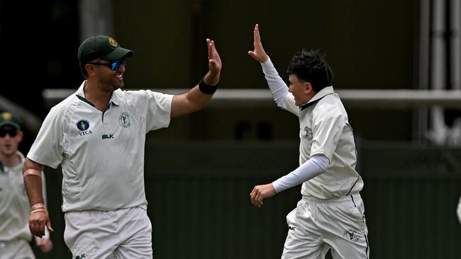 Jackson Martin celebrates one of his five wickets. Picture: Andy Brownbill