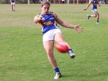 Brandon Hodges gets a kick away for Glen Waverley Hawks in the Eastern Football League (EFL). Picture: Gavin Dore