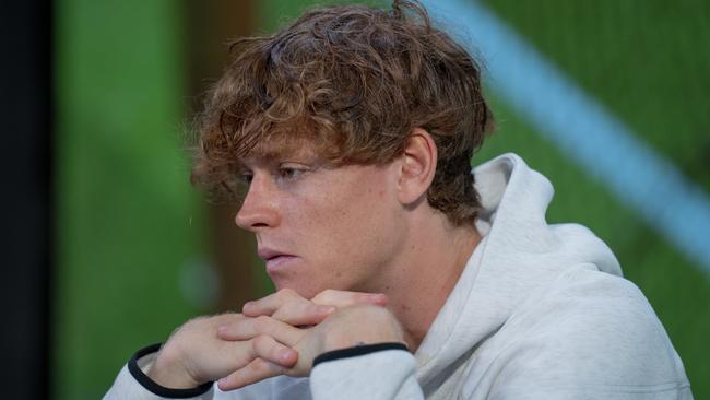 Jannik Sinner of Italy speaks to the press following his defeat to Daniil Medvedev in the quarter-final of the Gentlemen's Singles at The 2024 Wimbledon Championships. Picture: Getty Images