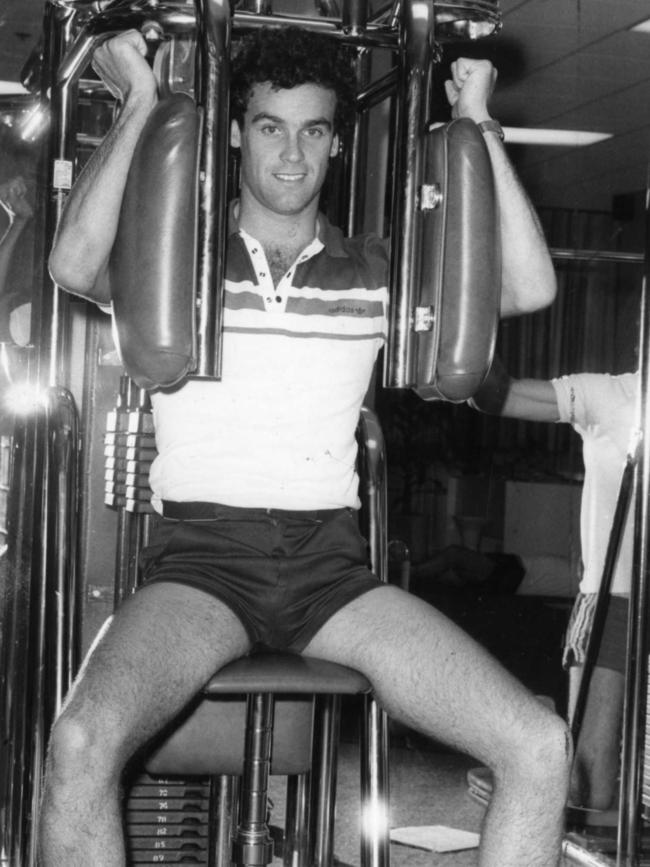 Footballer Michael Aish at Adelaide Hilton "Lifestyle" gym 17 May 1983.