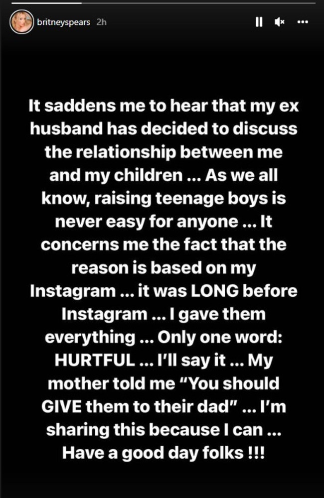 Britney hit back at her ex husband in her Instagram stories.