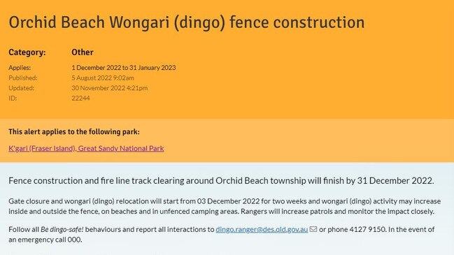 The Queensland government had issued a warning that dingo activity would likely increase two weeks before a five-year-old boy was attacked by a dingo on K’gari Island. Picture: QPF