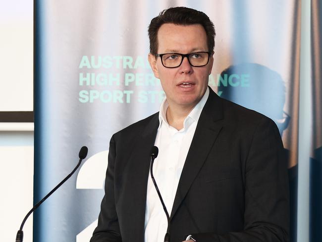 SYDNEY, AUSTRALIA - DECEMBER 15: Australian Sports Commission CEO Kieren Perkins speaks during the Australia's 2032+ High Performance Strategy Launch at Sydney Opera House on December 15, 2022 in Sydney, Australia. (Photo by Matt King/Getty Images for the Australian Sports Commission )