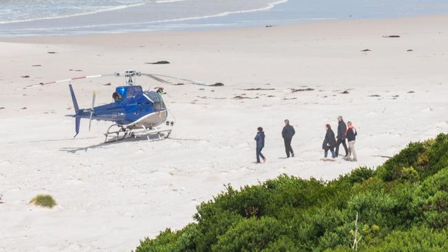 Helicopters on Noyhener Beach, Tasmania, February 2020.