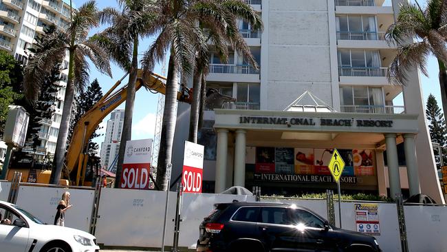 Demolition works have begun on the International Beach Resort in Surfers Paradise Photo: David Clark