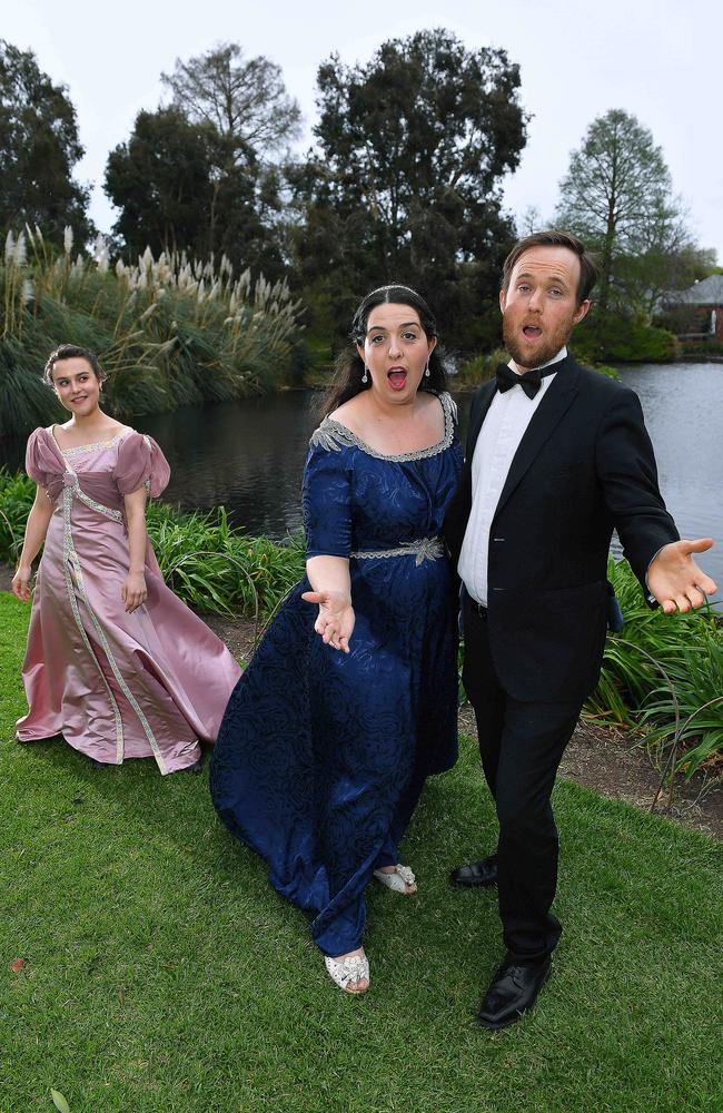 Katrina Mackenzie, Victoria Coxhill and Kim Worley from Co-Opera perform Handel's classic Acis and Galatea at the Adelaide Botanic Garden. Picture: Mark Brake