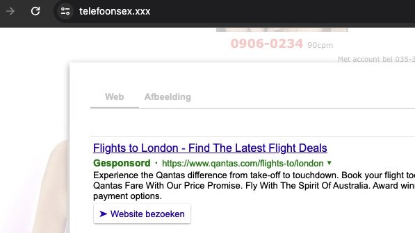 A Qantas advertisement appearing on a pornographic website. Source: Adalytics.