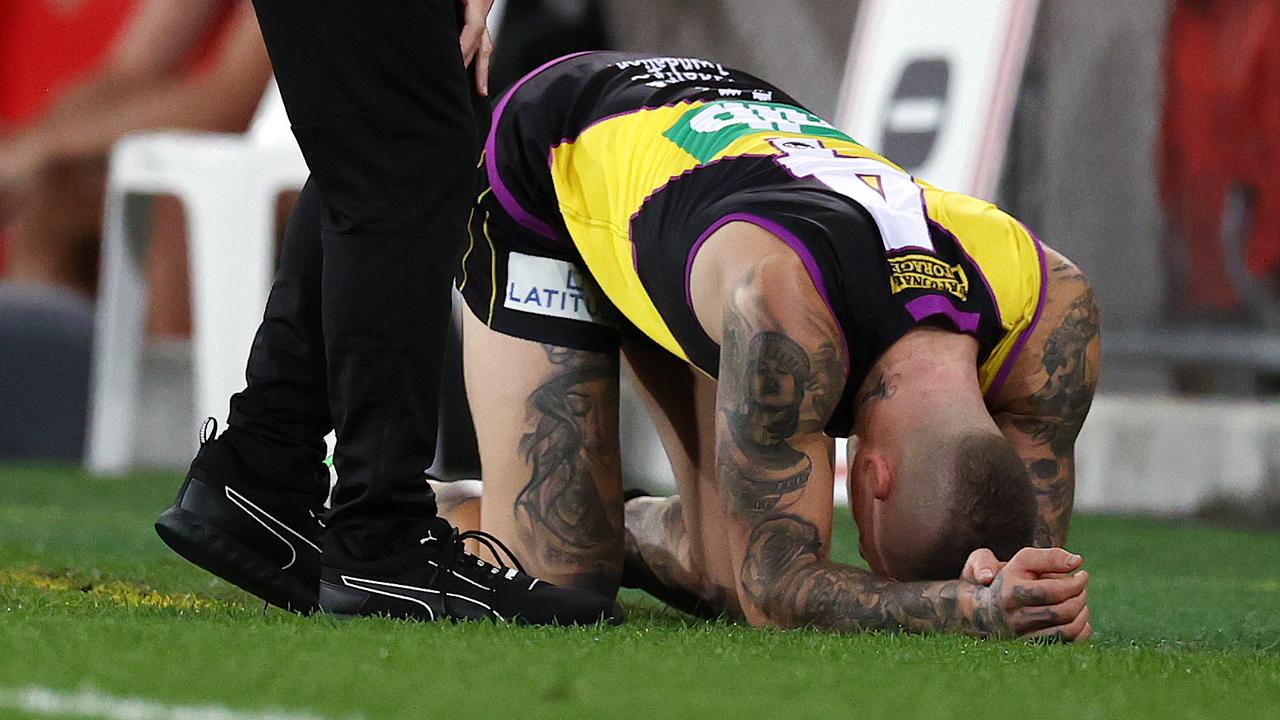 Dustin Martin suffered a lacerated kidney. Picture: Michael Klein
