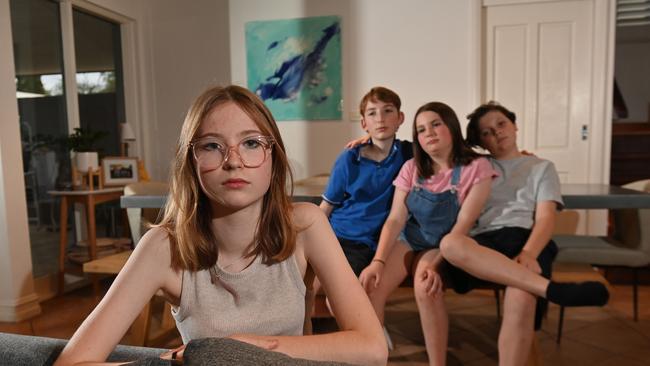 Rosie Lister, 13, has caught Covid-19 twice – with her luckier siblings, Felix Lister, 14, Sukie Lister, 10 and Niccolo Paine, 12. Picture: Keryn Stevens