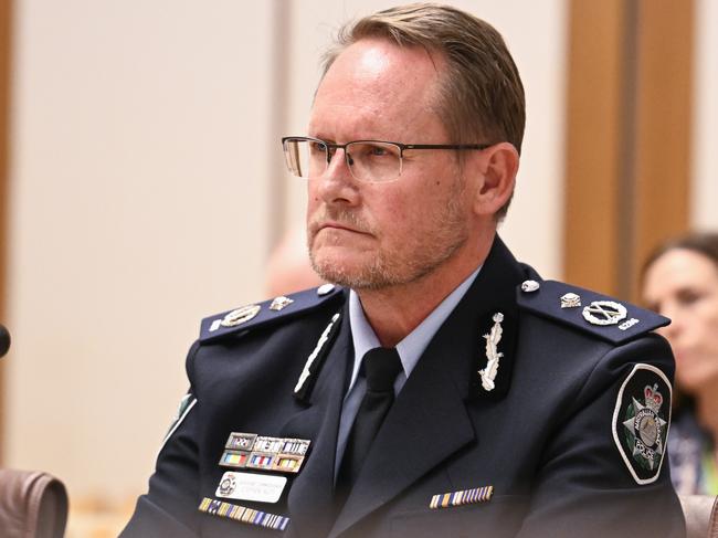 CANBERRA, AUSTRALIA  - NewsWire Photos - February 6, 2025: Australian Federal Police Assistant Commissioner Stephen Nutt  appears before a parliamentary joint committee on law enforcement hearing into the AFP's annual report at Parliament House in Canberra NewsWire / Martin Ollman