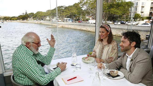 Leo Schofield lunches with soprano Eleanor Lyons and her husband conductor Vladimir Fanshil at Regatta at Rose Bay. Picture: John Appleyard.